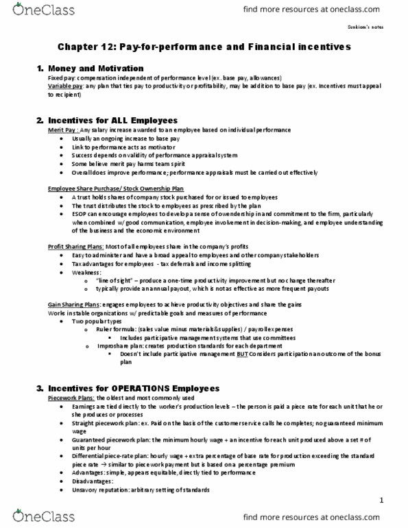 BU354 Lecture Notes - Lecture 12: Piece Work, Performance Appraisal, Income Splitting thumbnail