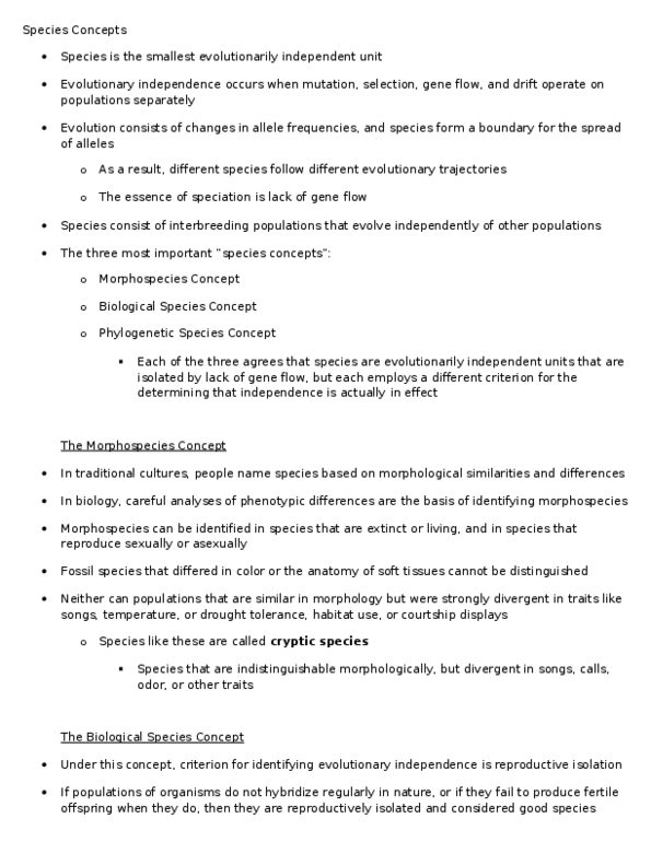 BIOL488 Lecture Notes - Species Problem, Species Complex, Species thumbnail