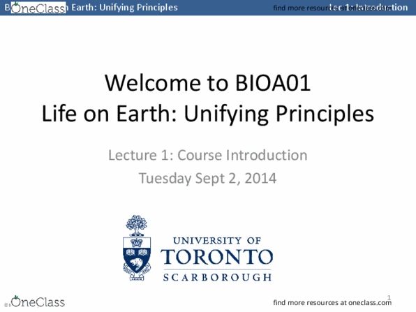 BIOA01H3 Lecture Notes - Lecture 1: Population Genetics, Field Trip, Bmj (Company) thumbnail