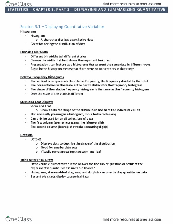 STT-2810 Lecture Notes - Lecture 3: Interquartile Range, Quartile, Multimodal Distribution thumbnail