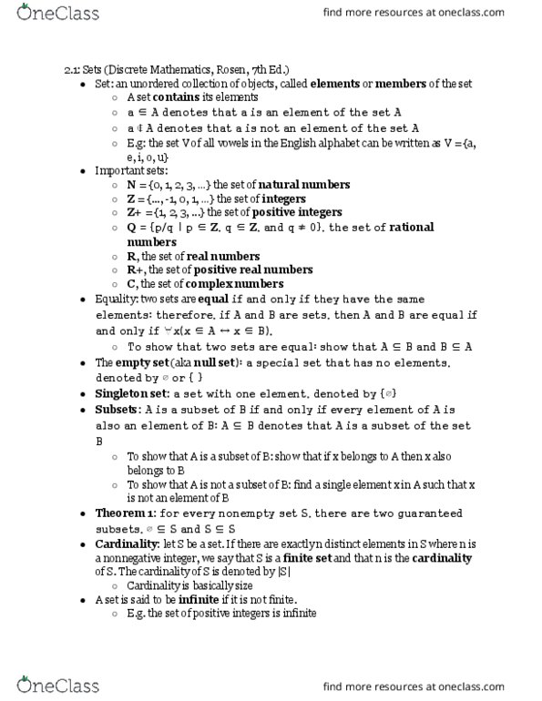 I&C SCI 6B Chapter Notes - Chapter 2.1: Ordered Pair, Set Notation, Nth Metal thumbnail