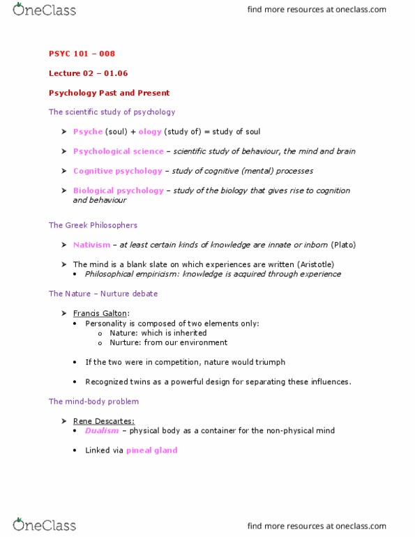 PSYC 101 Lecture Notes - Lecture 2: Hermann Von Helmholtz, Frontal Lobe, Wilhelm Wundt thumbnail