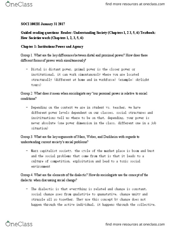 SOCI 1002H Lecture Notes - Lecture 4: Social Inequality, Guided Reading, Dialectic thumbnail