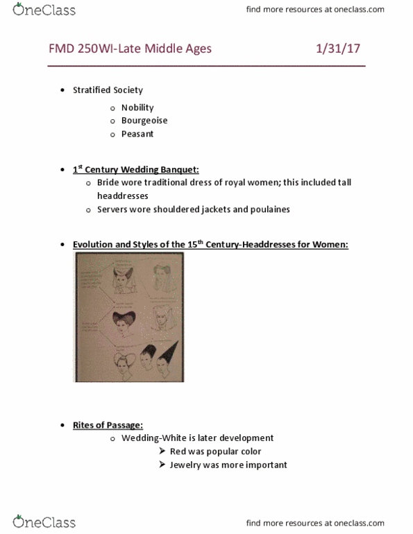 FMD 250 Lecture Notes - Lecture 6: Liripipe, Codpiece, Houppelande thumbnail