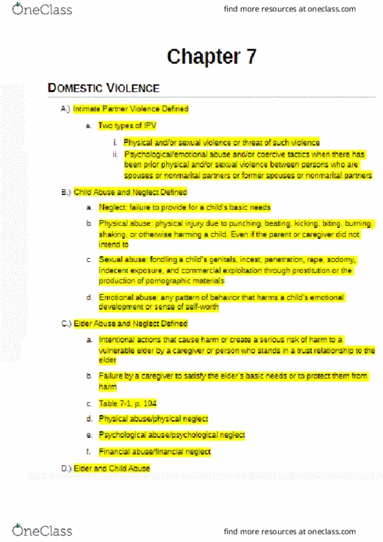 ACCT I299 Lecture Notes - Lecture 7: Indecent Exposure, Psychological Abuse, Physical Abuse thumbnail