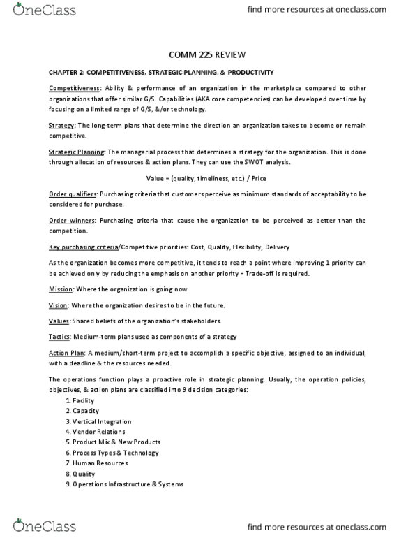 COMM 225 Chapter Notes - Chapter 2: Continual Improvement Process, Swot Analysis thumbnail