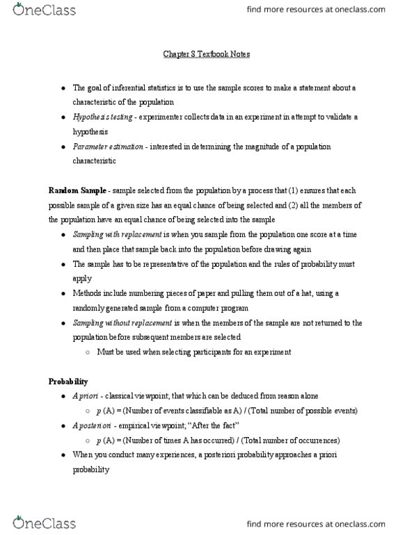 PSY-0031 Chapter Notes - Chapter 8: Fair Coin, Standard Score, Standard Deviation thumbnail