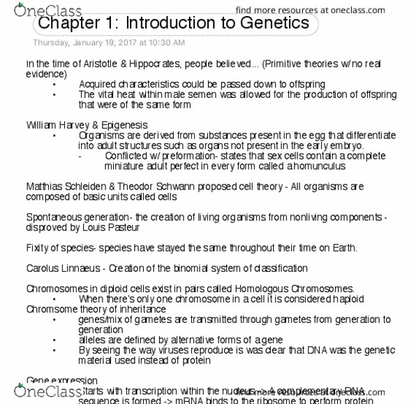 GENE 320 Chapter Notes - Chapter 1: Cloning, Gene Therapy, Vitamin A thumbnail