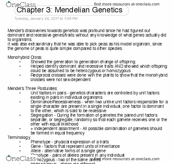 GENE 320 Chapter Notes - Chapter 3: Null Hypothesis, Consanguinity, Dihybrid Cross thumbnail