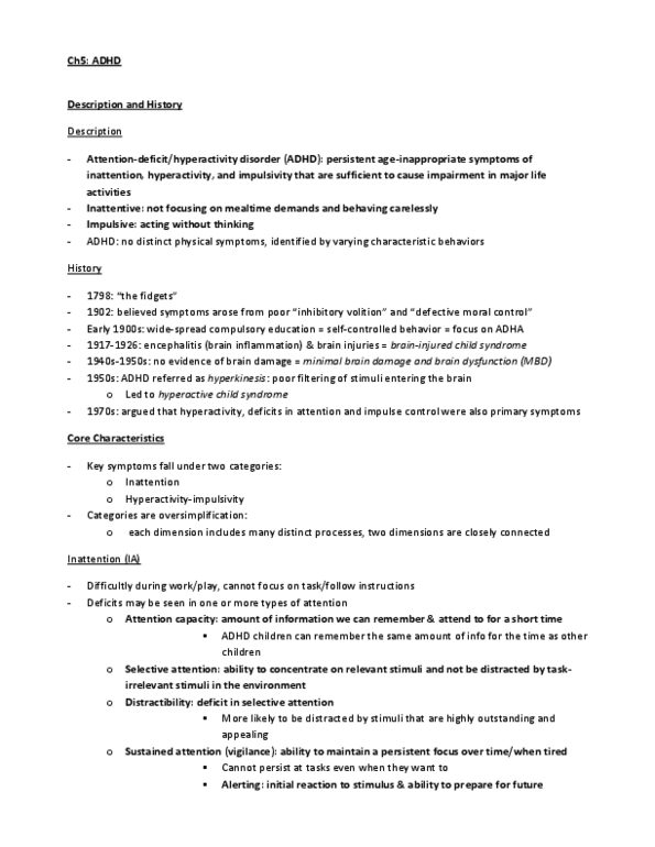 Psychology 2042A/B Lecture Notes - Oppositional Defiant Disorder, Developmental Coordination Disorder, Attention Deficit Hyperactivity Disorder Predominantly Inattentive thumbnail