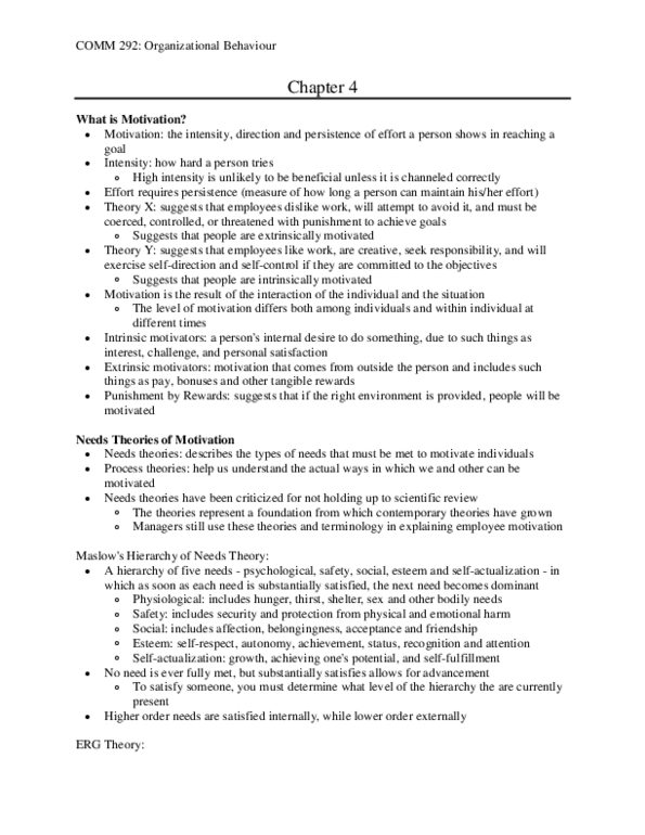 COMM 292 Chapter Notes - Chapter 4: Motivation, Job Satisfaction, Organizational Commitment thumbnail