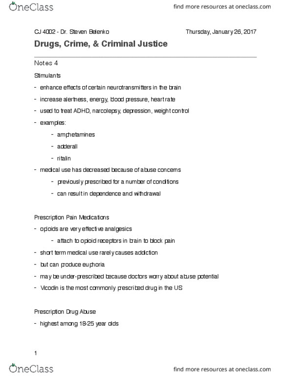 CJ 4002 Lecture Notes - Lecture 4: Codeine, Insomnia, Methaqualone thumbnail