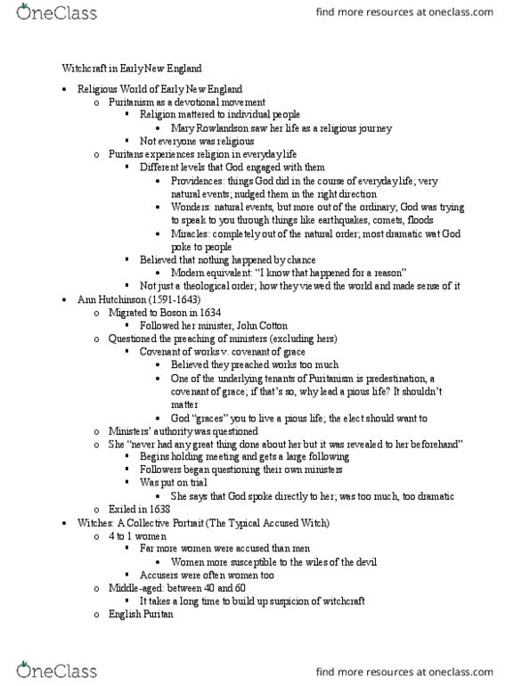 HIST 1100 Lecture Notes - Lecture 4: Salem Witch Trials, George Burroughs, Abrasive thumbnail