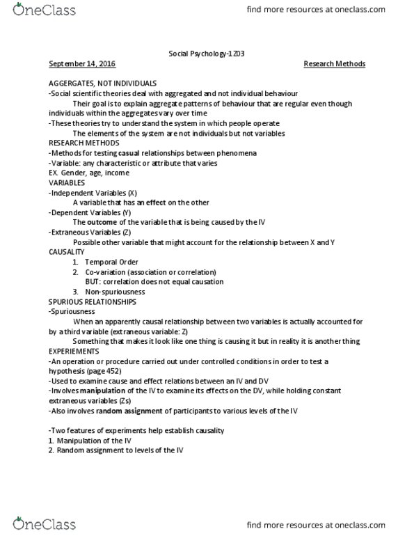 SOCPSY 1Z03 Lecture Notes - Lecture 3: Artificiality, Internal Validity, Western Electric thumbnail