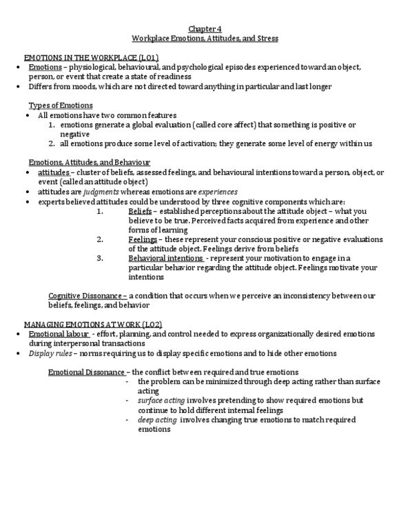 MHR 405 Chapter Notes - Chapter 4: Emotional Labor, Job Satisfaction, Display Rules thumbnail