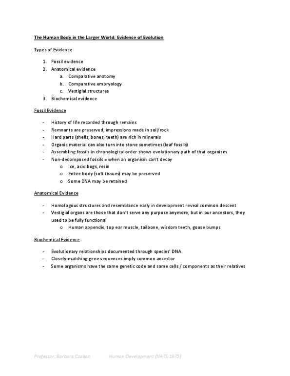 NATS 1675 Lecture Notes - Comparative Embryology, Vestigiality, Comparative Anatomy thumbnail