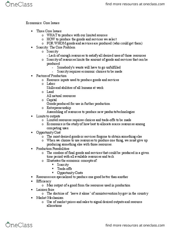 ECON 202 Chapter Notes - Chapter 1: Opportunity Cost thumbnail