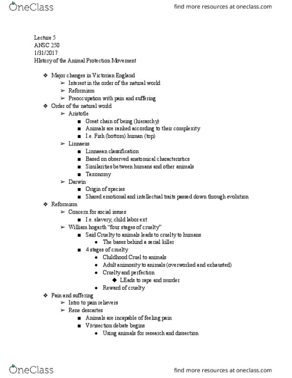 ANSC 250 Lecture Notes - Lecture 5: Mary Ellen Wilson, American Humane Association, American Society For The Prevention Of Cruelty To Animals thumbnail