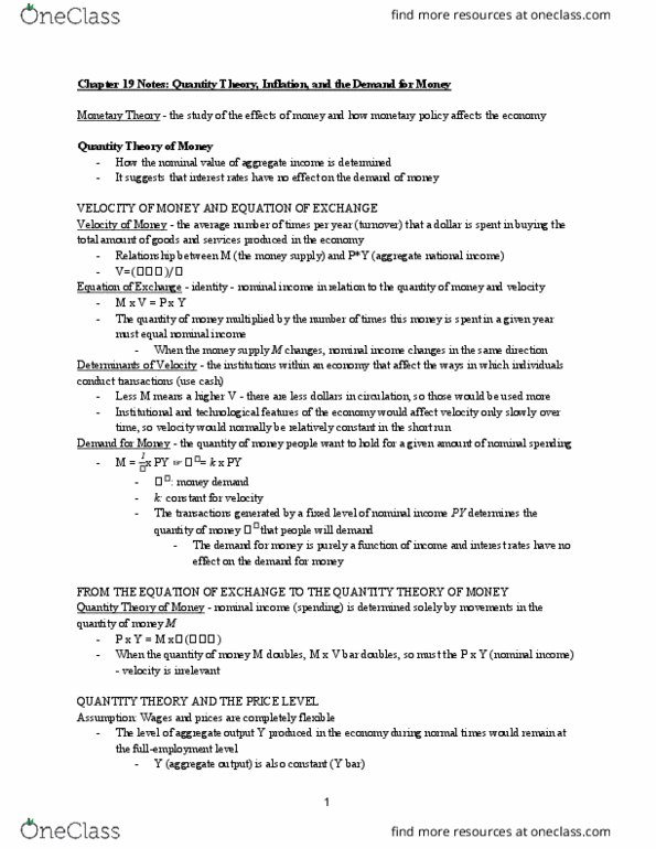 ECON 102 Chapter Notes - Chapter 19: Opportunity Cost, E-Commerce Payment System, Hyperinflation thumbnail