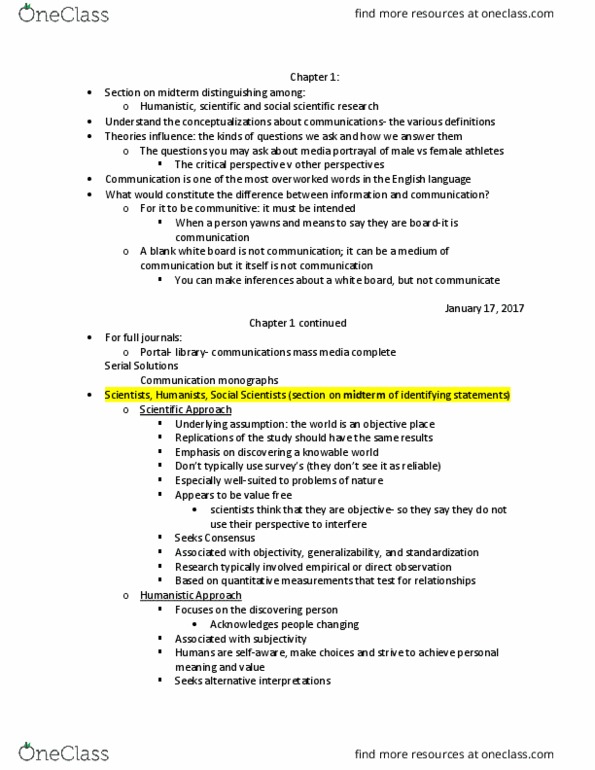 COMS 311 Lecture Notes - Lecture 1: Scientific Method, Communication Monographs, Social Science thumbnail