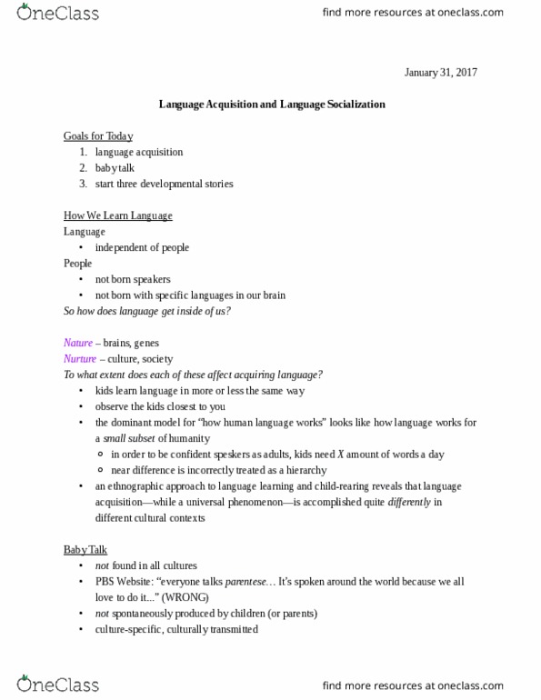 ANTHRO 2D Lecture Notes - Lecture 7: Reduplication, Baby Talk, Paralanguage thumbnail