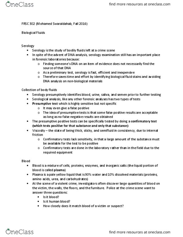 FRSC 302 Lecture 3: FRSC 302 biological fluids thumbnail