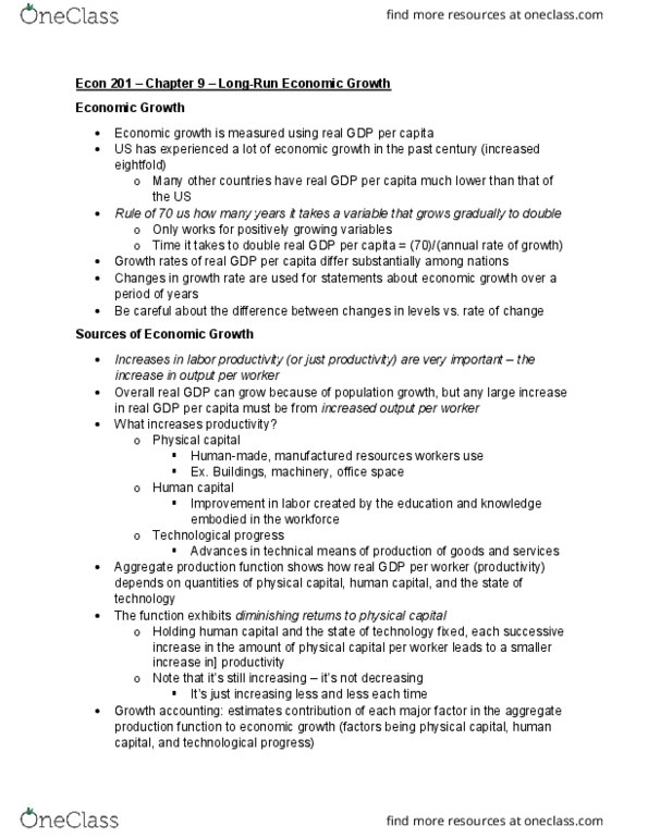 ECON 201 Chapter Notes - Chapter 9: Good Governance, Growth Accounting, Factors Of Production thumbnail