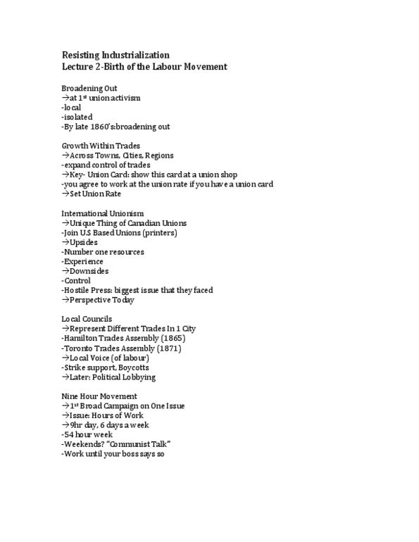 LABRST 1A03 Lecture Notes - Union Shop, Employers Group, Canadian Labour Congress thumbnail