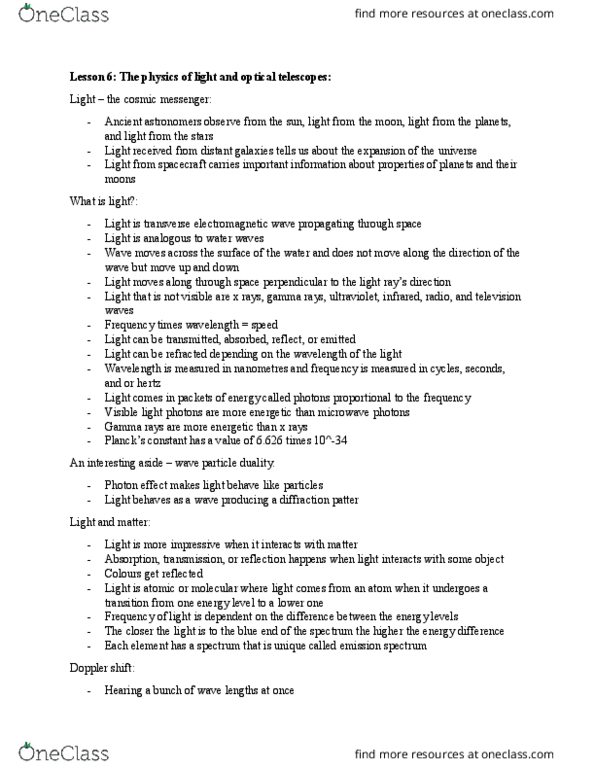 AS101 Lecture Notes - Lecture 6: Retina, Minute And Second Of Arc, Eyepiece thumbnail