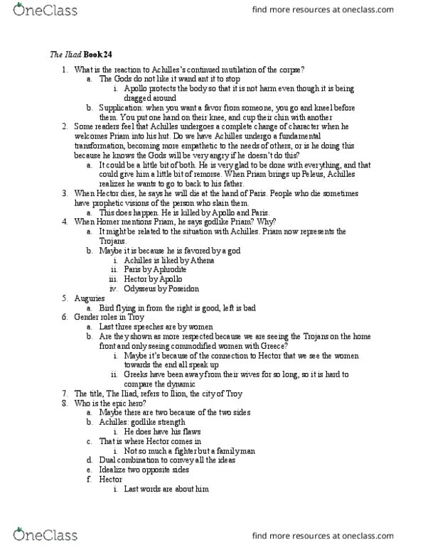ENG 201 Lecture Notes - Lecture 6: Iliad, Odysseus thumbnail