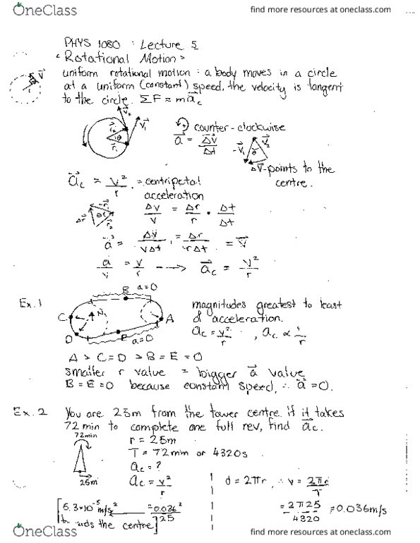 PHYS 1080 Lecture Notes - Lecture 5: Angular Acceleration, Euclidean Vector, Kinematics thumbnail