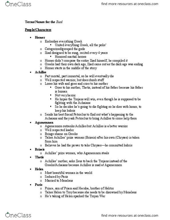 HUM-2020 Lecture Notes - Lecture 4: Epithet, Kleos, Sarpedon thumbnail
