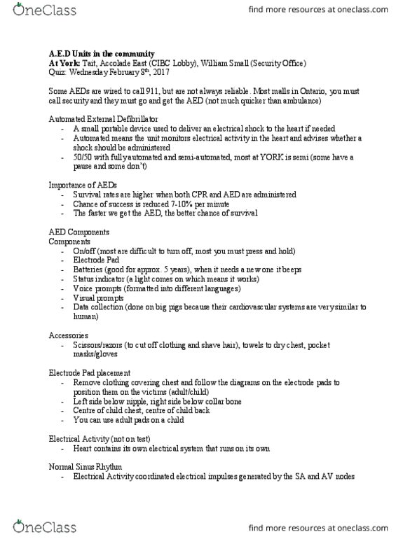 PKIN 0750 Lecture Notes - Lecture 4: Ventricular Tachycardia, Asystole, Cardiac Arrest thumbnail