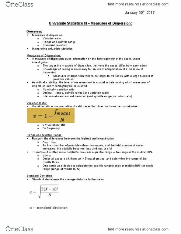 POLS 3650 Lecture Notes - Lecture 7: Central Tendency, Standard Deviation, Univariate thumbnail