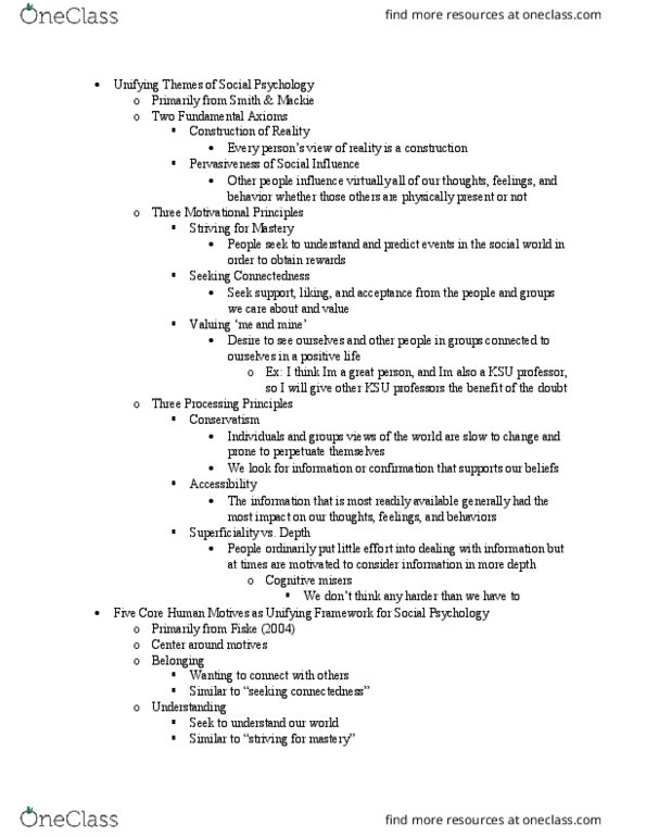 PSYC 3325 Lecture Notes - Lecture 1: Social Influence, Dependent And Independent Variables, Superficiality thumbnail