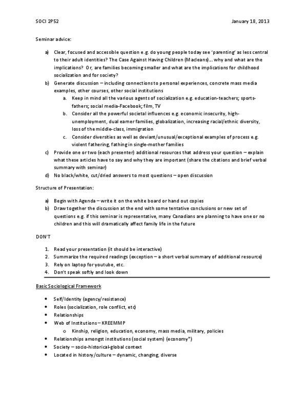 SOCI 2P95 Lecture Notes - Lecture 2: Lgbt, Social Isolation, Role Conflict thumbnail