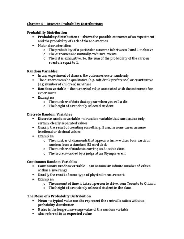 ECON 2200 Chapter Notes - Chapter 5: Standard Deviation, Weighted Arithmetic Mean, Probability Distribution thumbnail