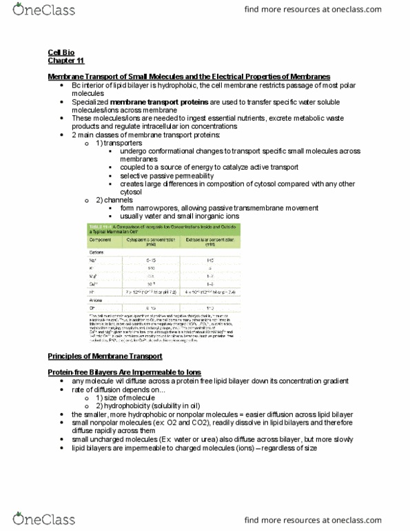 BIOL 2021 Chapter 11: Membrane Transport of Small Molecules and Electrical Properties of Membranes thumbnail