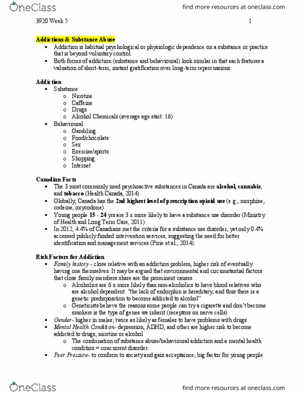 Nursing 3920A/B Lecture Notes - Lecture 5: Opioid Use Disorder, Sidestream Smoke, Alcohol Withdrawal Syndrome thumbnail