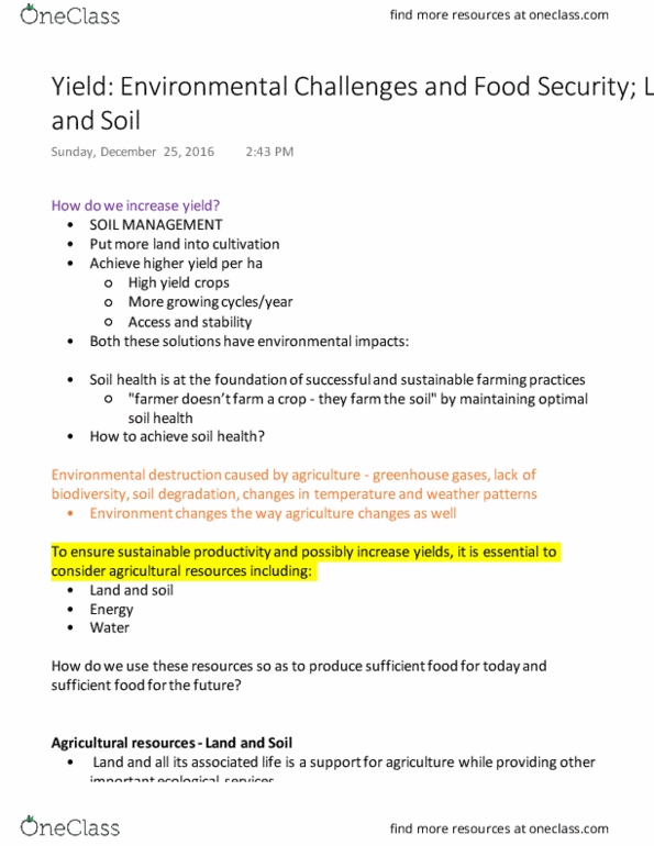 ENSC 315 Lecture Notes - Lecture 4: Soil Health, Soil Retrogression And Degradation, Soil Management thumbnail