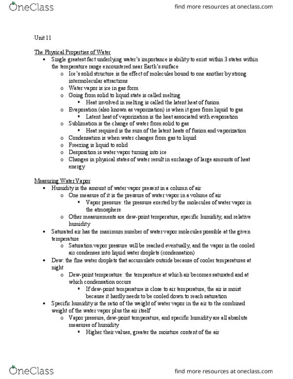 GEOG 155 Chapter Notes - Chapter 11: Water Vapor, Dew Point, Evapotranspiration thumbnail