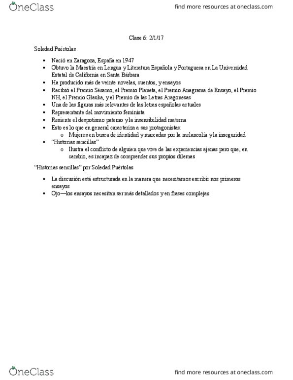 FLS 340 Lecture Notes - Lecture 6: Premio Planeta De Novela, Falles, Cerrado thumbnail