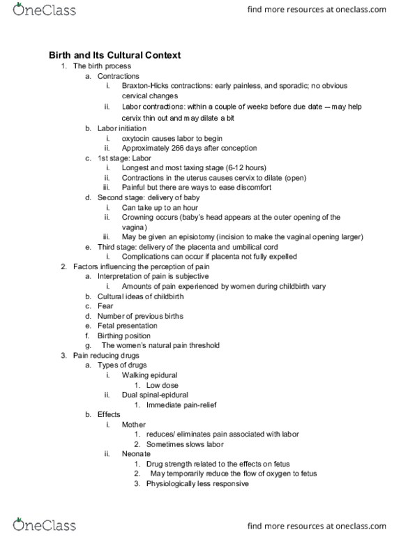 CYAF 160 Lecture Notes - Lecture 5: Threshold Of Pain, Episiotomy, Fetus thumbnail