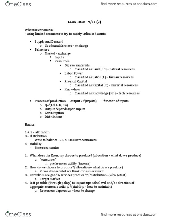 ECON 1030 Lecture Notes - Lecture 1: Pareto Efficiency, Target Market, Opportunity Cost thumbnail