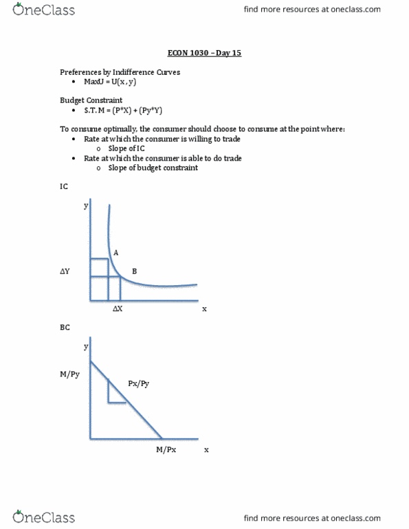 ECON 1030 Lecture Notes - Lecture 15: Budget Constraint, Opportunity Cost, Production Function thumbnail