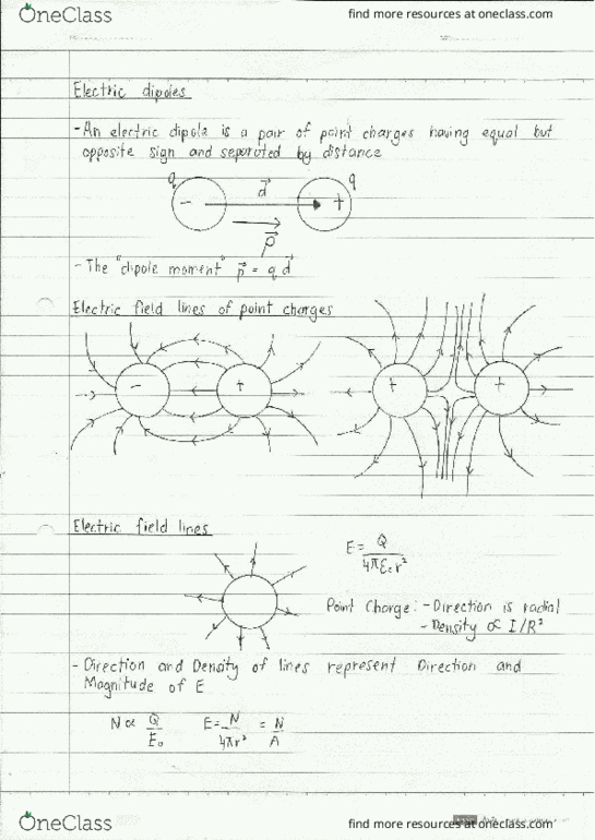 PHYS 208 Lecture Notes - Lecture 4: Field Line, Electric Dipole Moment, Electric Flux thumbnail