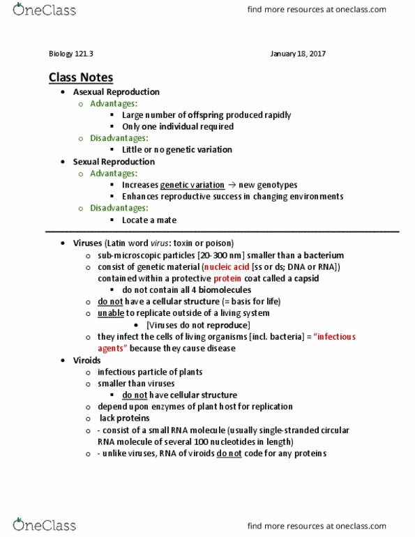 BIOL 121 Lecture Notes - Lecture 7: Circular Rna, Metabolic Waste thumbnail