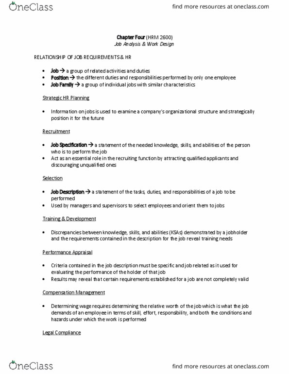 HRM 2600 Chapter Notes - Chapter 4: Job Analysis, Job Performance, Paq thumbnail