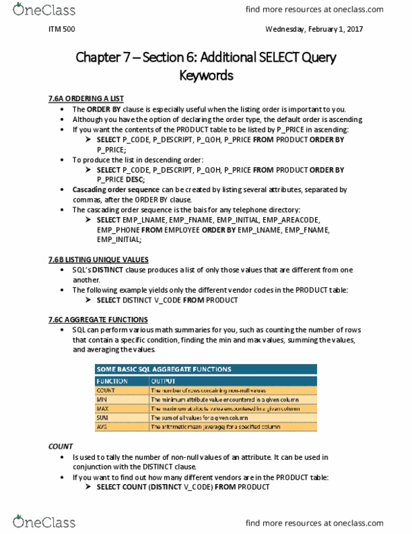 ITM 500 Lecture Notes - Lecture 3: Telephone Directory, Order Type thumbnail