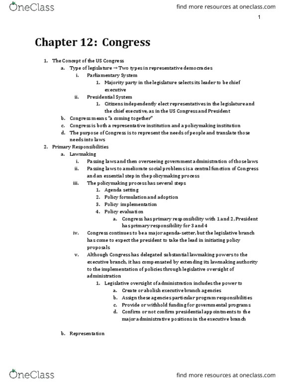 POLS 100 Chapter Notes - Chapter 12: Representative Democracy, The Takeaway thumbnail